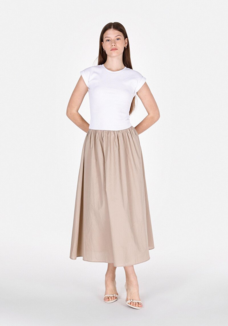 Regular Fit Düz Kadın Beyaz Kısa Kol Elbise