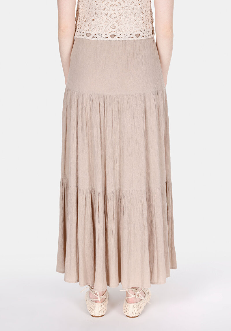 Maxi Length Düz Kadın Bej Etek