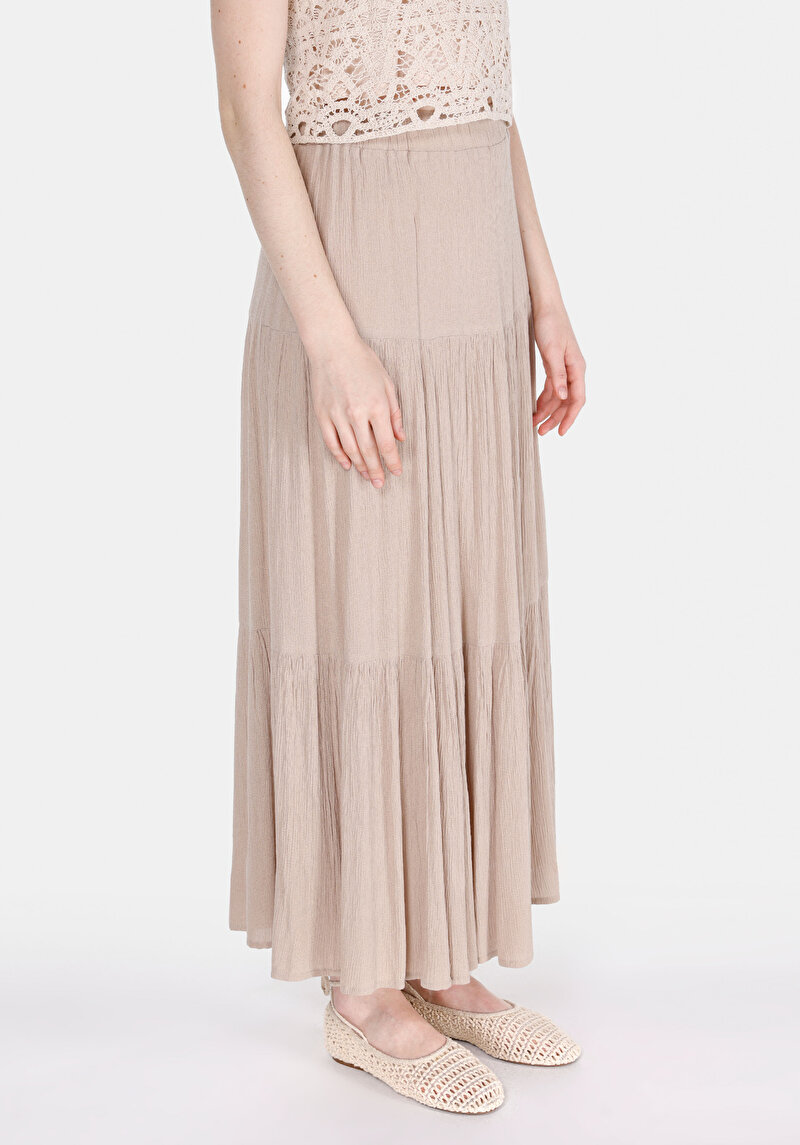 Maxi Length Düz Kadın Bej Etek
