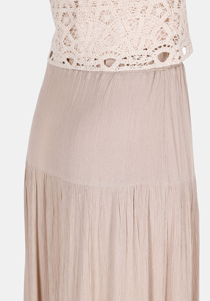 Maxi Length Düz  Kadın Bej Etek