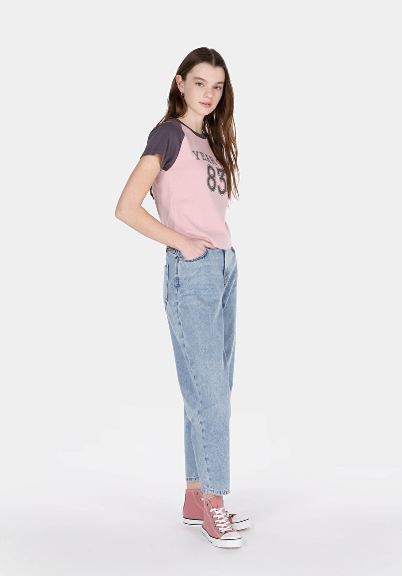 Barrel Fit Kadın İndigo Jean Pantolon