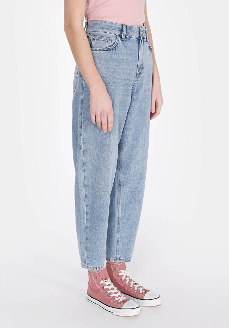 Barrel Fit Kadın İndigo Jean Pantolon