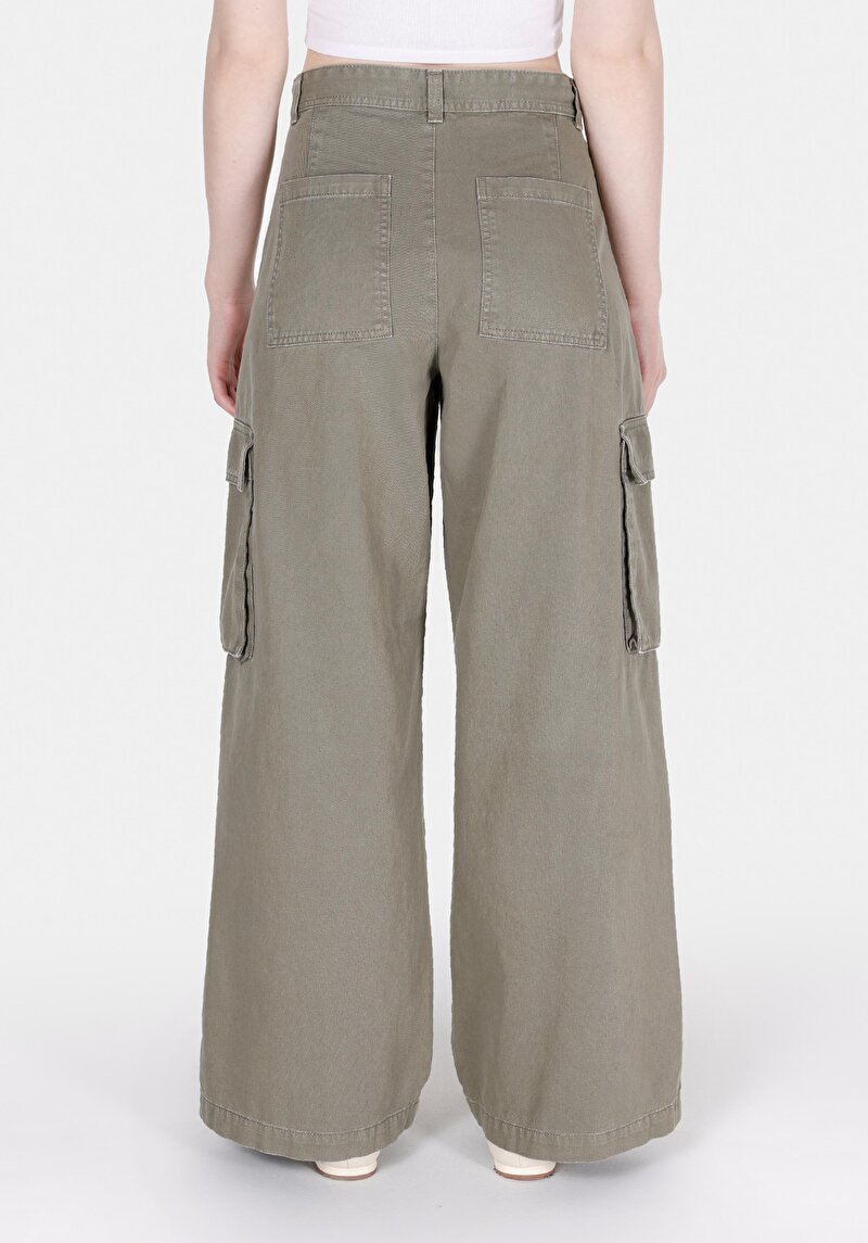 Regular Fit Orta Bel Geniş Paça Kadın Yeşil  Pantolon