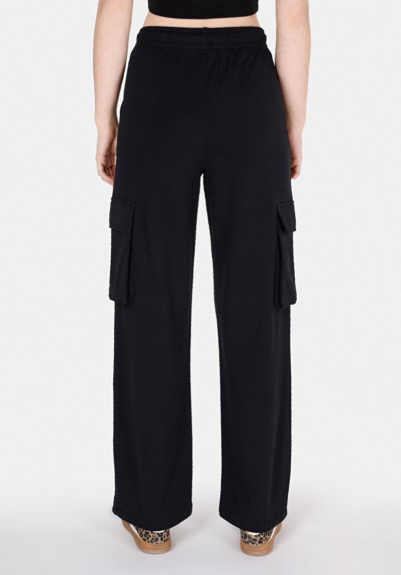 Regular Fit Orta Bel Düz Kadın Siyah Eşofman Altı