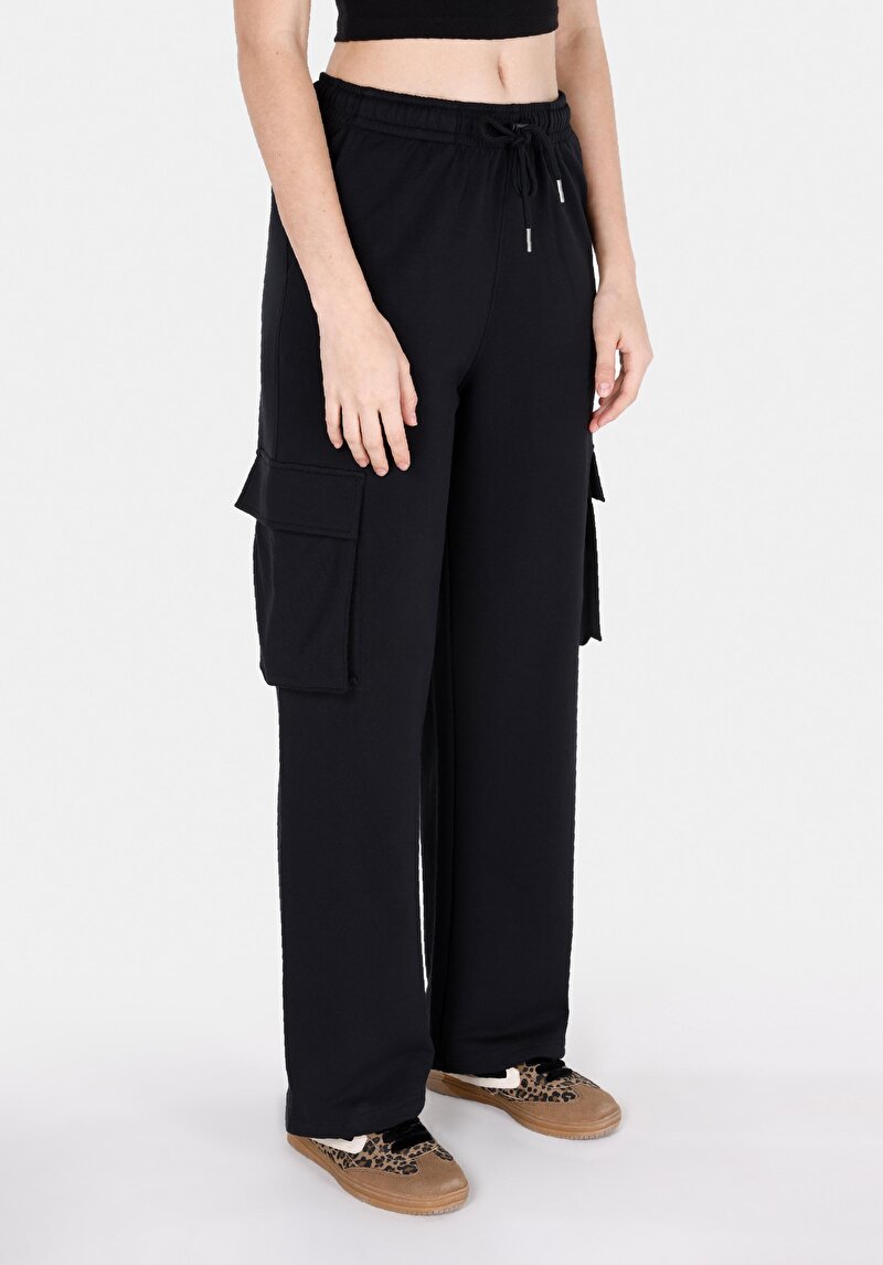 Regular Fit Orta Bel Düz Kadın Siyah Eşofman Altı