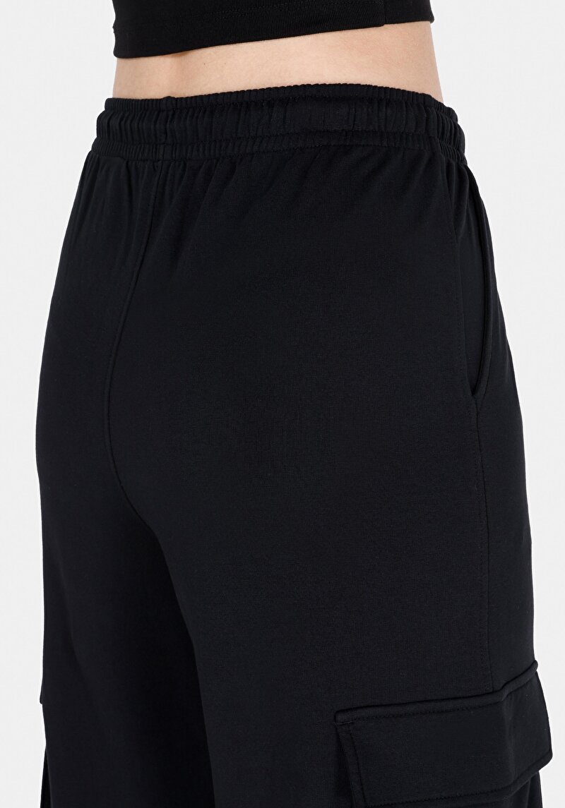 Regular Fit Orta Bel Düz Kadın Siyah Eşofman Altı