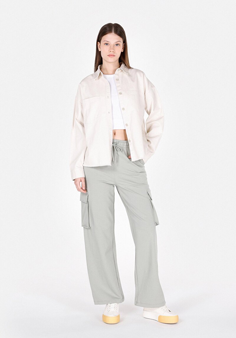 Regular Fit Orta Bel Düz Kadın Yeşil Eşofman Altı