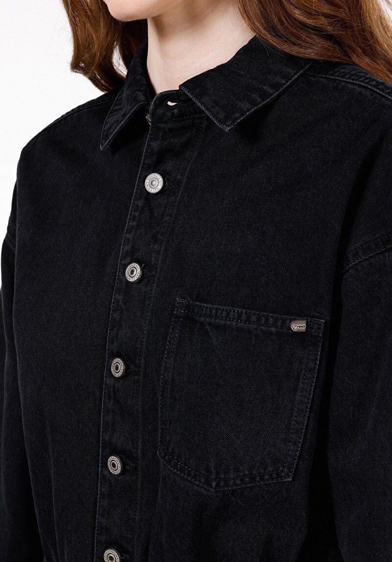 Slim Fit Düz Kadın Siyah Uzun Kol Elbise