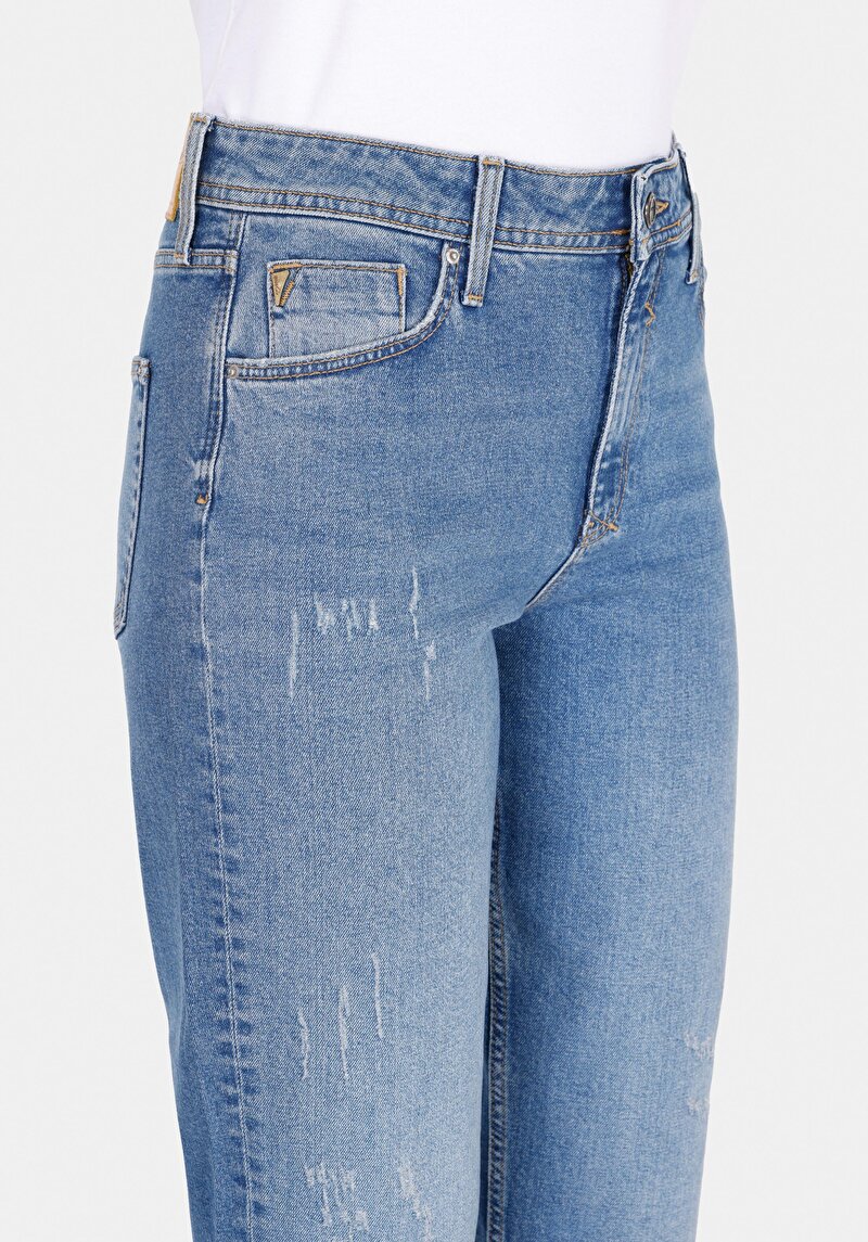 Boyfriend Fit Orta Bel Daralan Paça Kadın İndigo Jean Pantolon