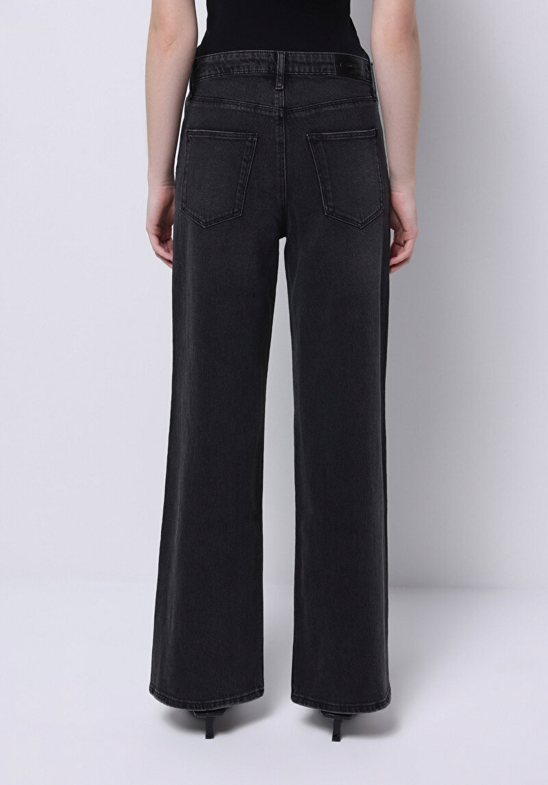 Regular Fit Yüksek Bel Geniş Paça Kadın İndigo Jean Pantolon