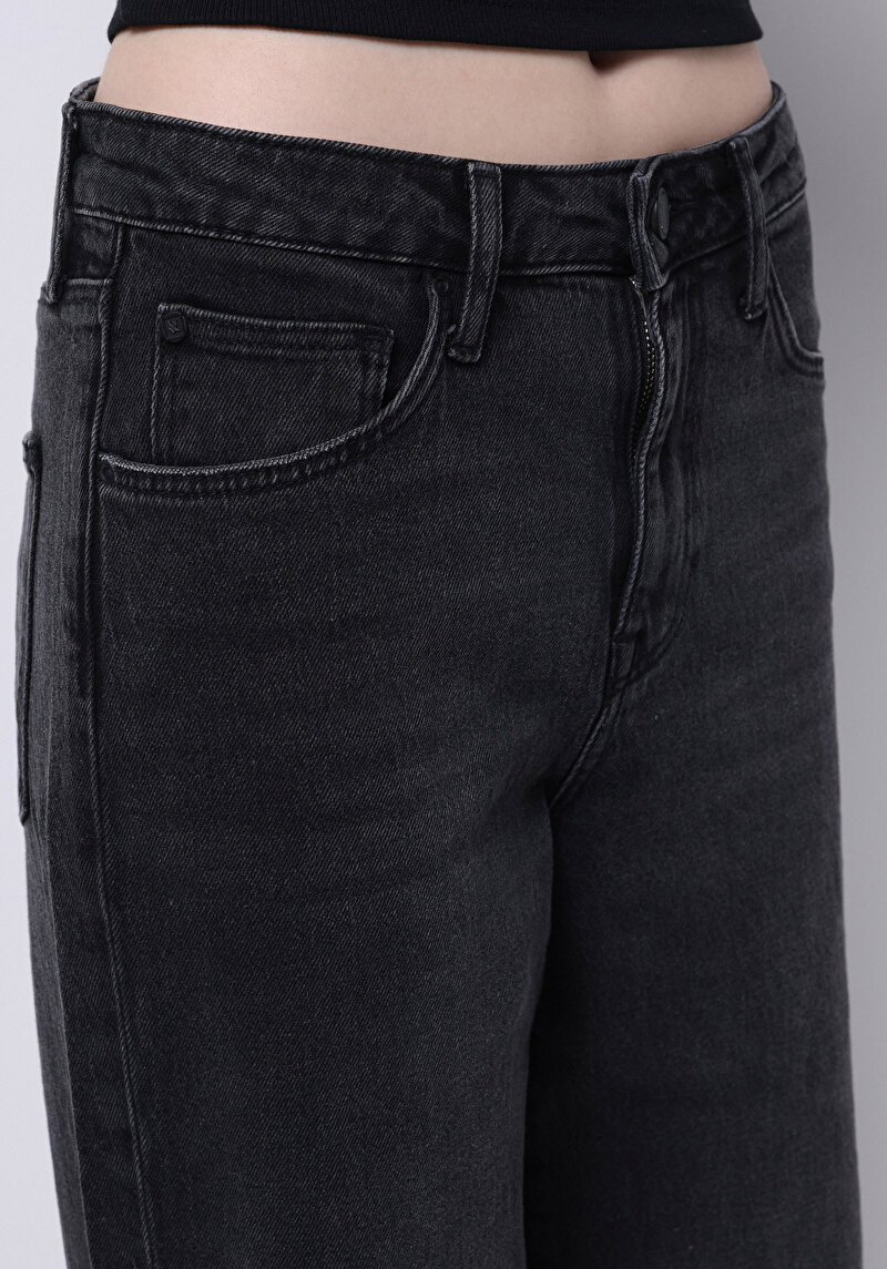 Regular Fit Yüksek Bel Geniş Paça Kadın İndigo Jean Pantolon