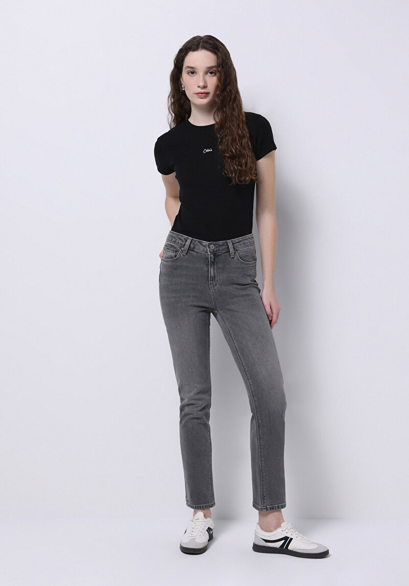 Slim Fit Fermuarlı Kadın Black Denim Jean Pantolon