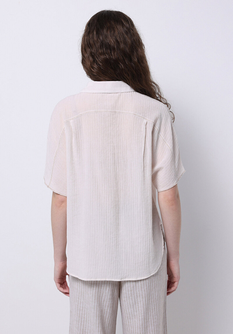 Regular Fit Shirt Neck Düz Kadın Beyaz Kısa Kol Gömlek