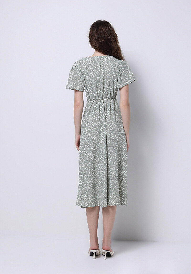 Regular Fit Kadın Çicek Desen Baskılı Yeşil Elbise