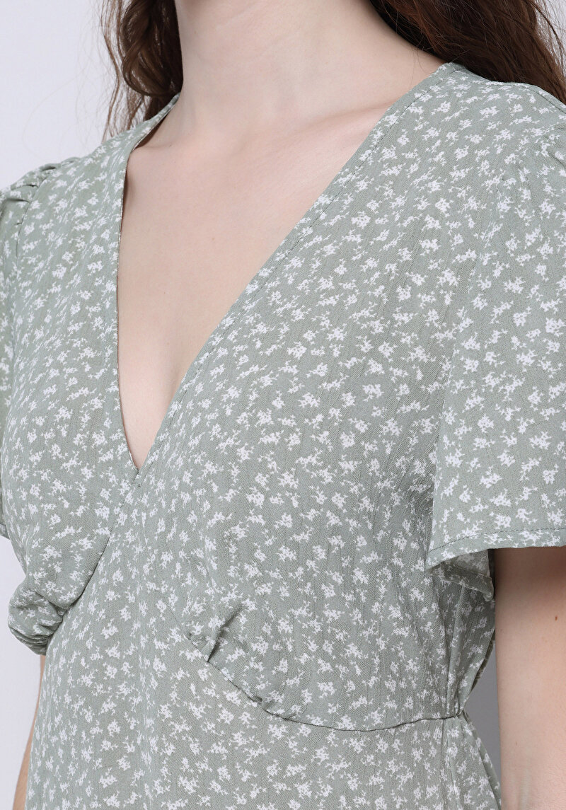 Regular Fit Kadın Çicek Desen Baskılı Yeşil Elbise