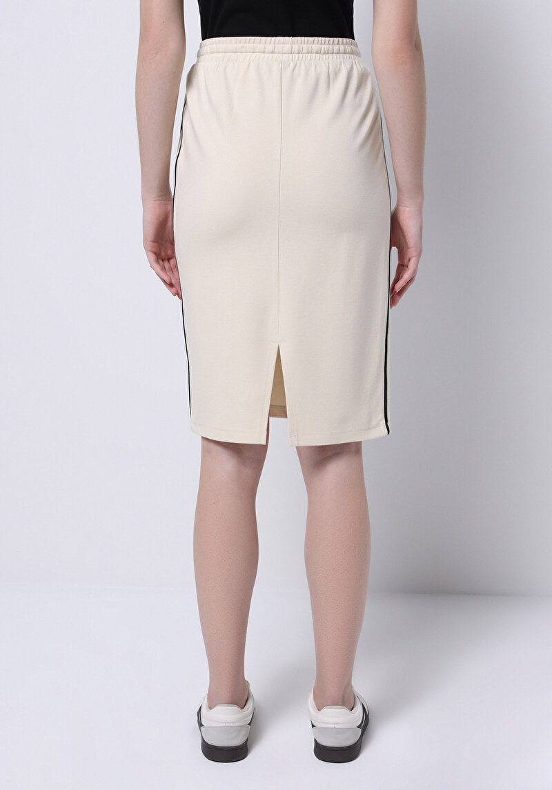 Slim Fit Düz Bağcıklı Kadın Ekru Etek