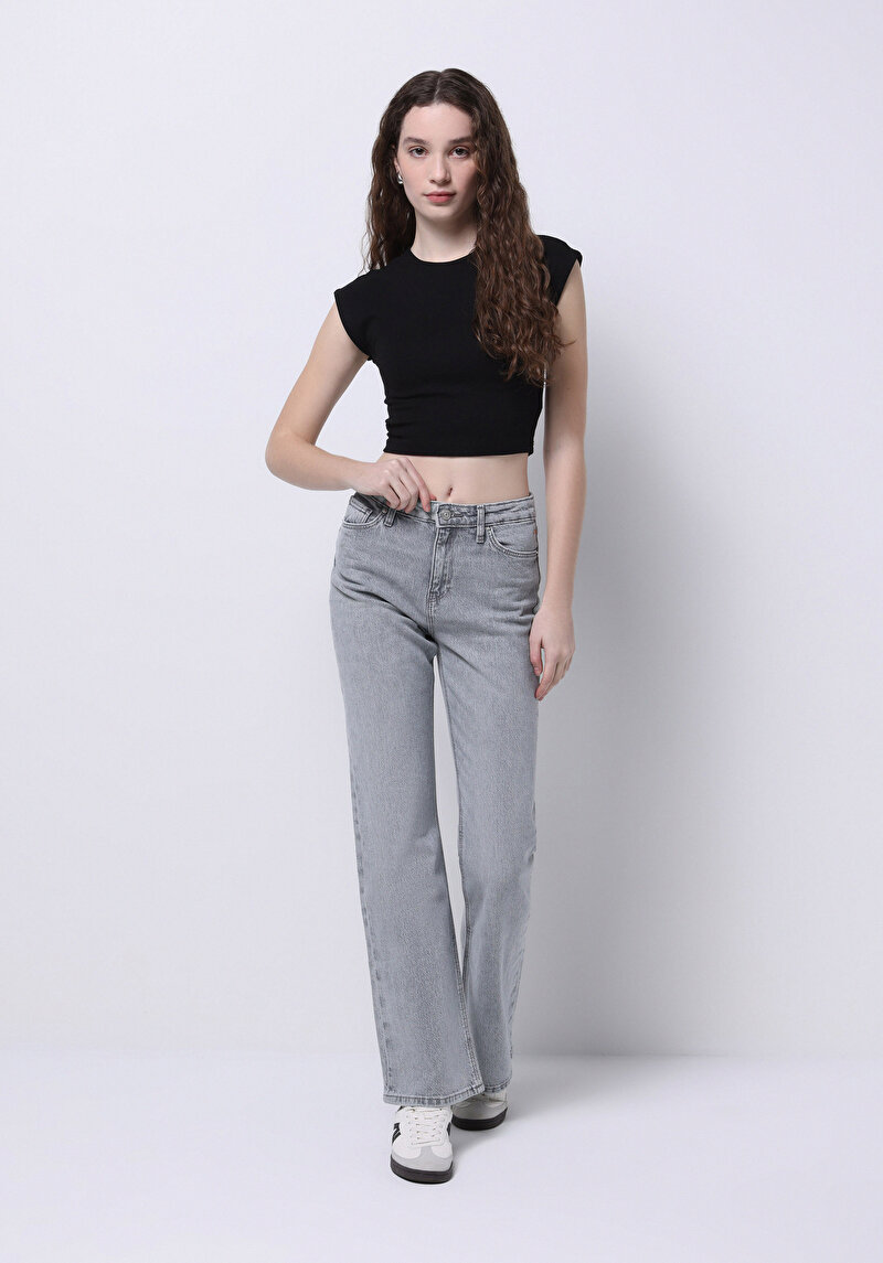 Regular Fit   Kadın Gri Jean Pantolon
