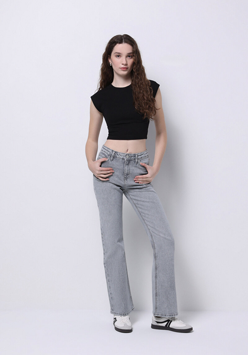 Regular Fit Kadın Gri Jean Pantolon