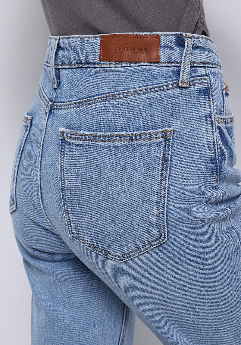 Regular Fit Yüksek Bel Geniş Paça Kadın İndigo Jean Pantolon