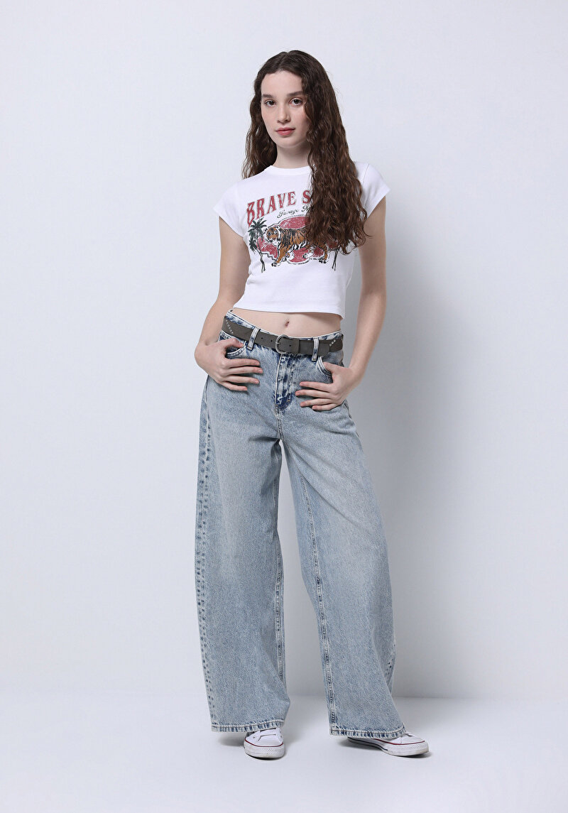 Loose Fit Kadın Gri Jean Pantolon