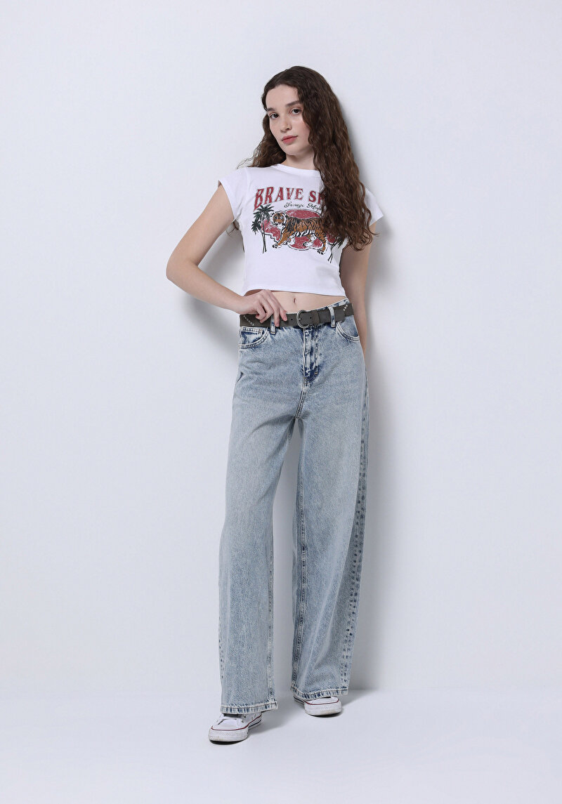 Loose Fit Kadın Gri Jean Pantolon