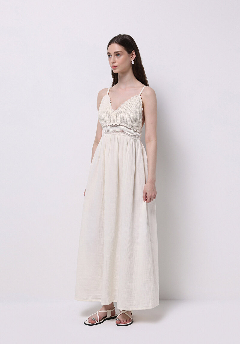 Regular Fit Pamuklu Kadın Ekru Elbise