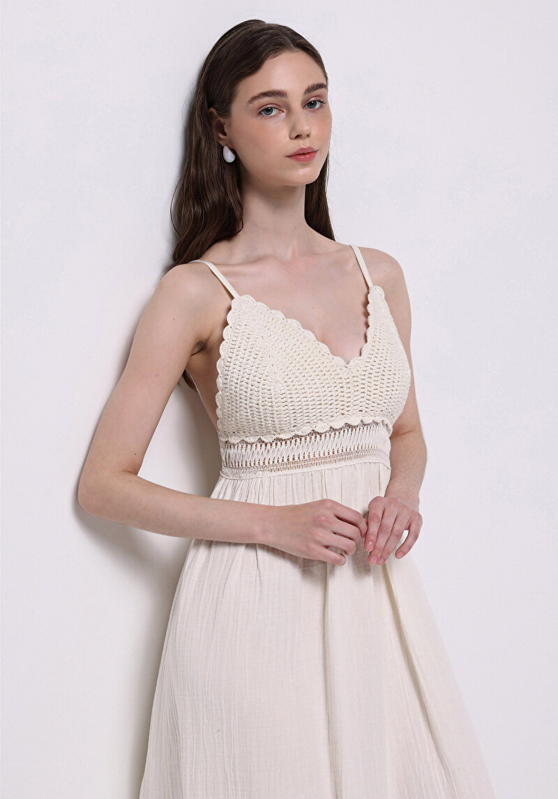 Regular Fit Pamuklu Kadın Ekru Elbise