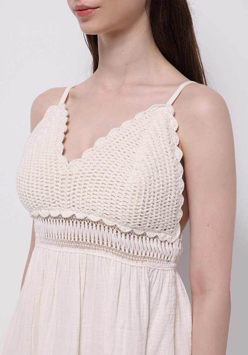 Regular Fit Pamuklu Kadın Ekru Elbise