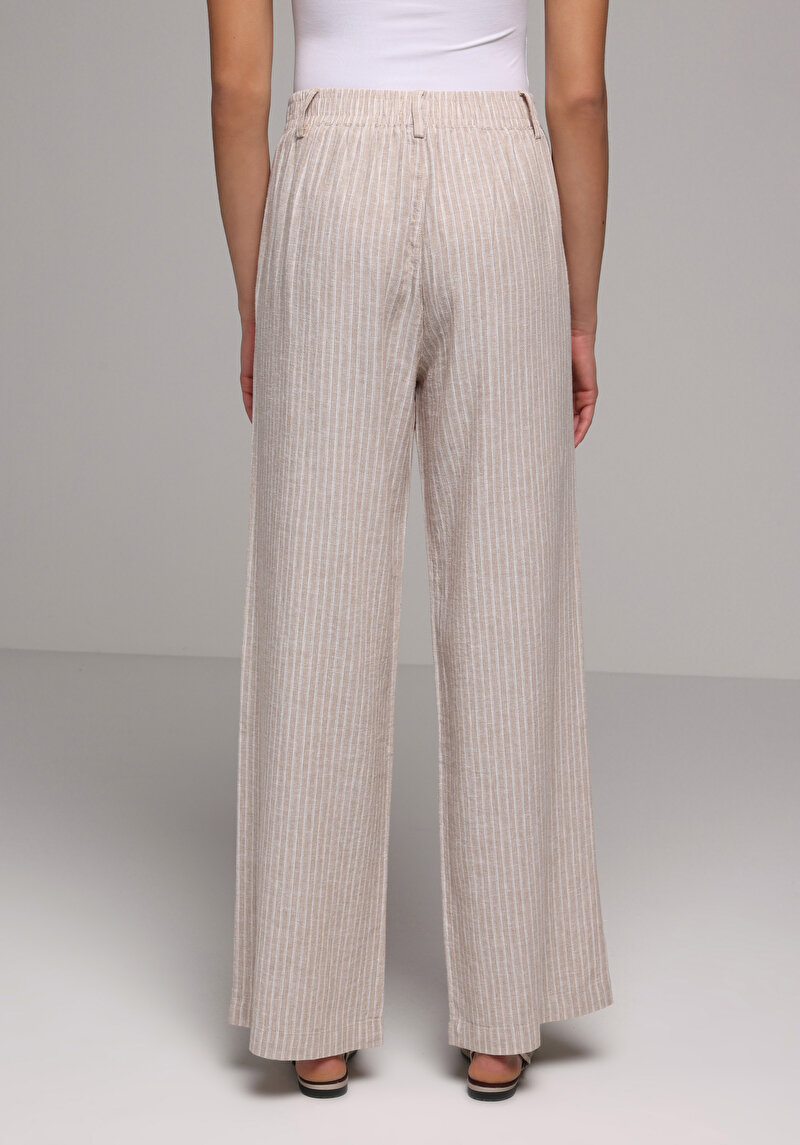 Straıght Fıt Düşük Bel Geniş Paça Kadın Bej Pantolon