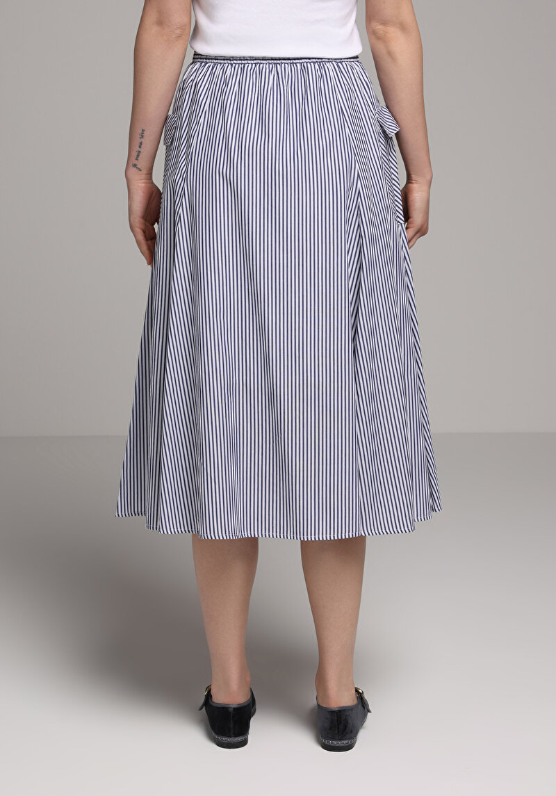 Midi Çizgili Kadın Lacivert Etek