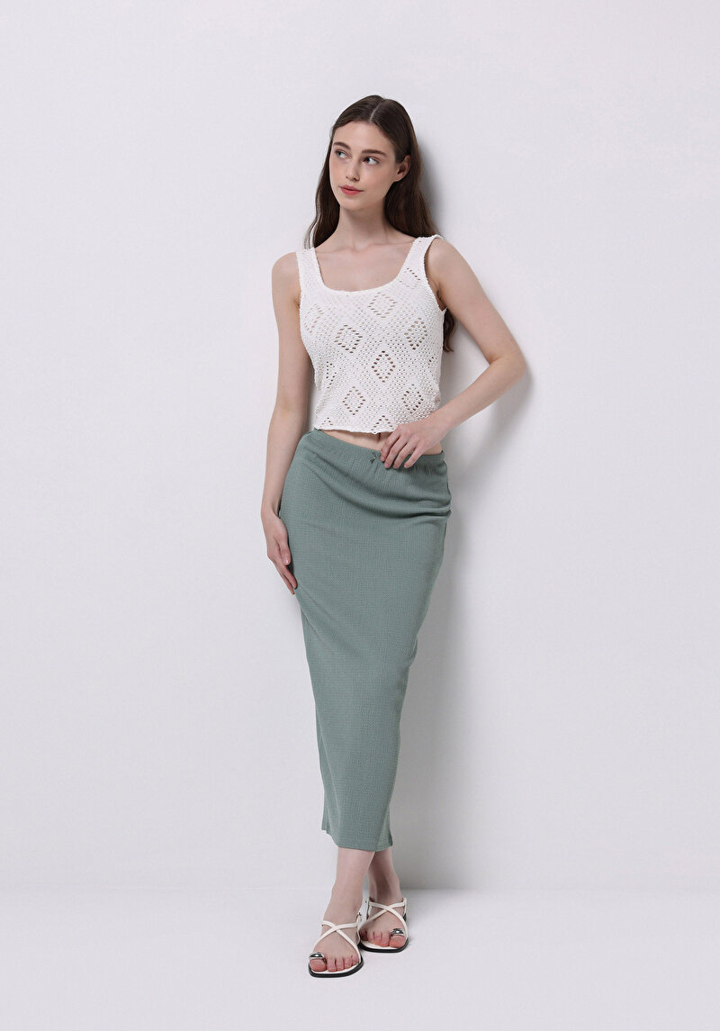 Slim Fit Düz  Kadın Yeşil Etek