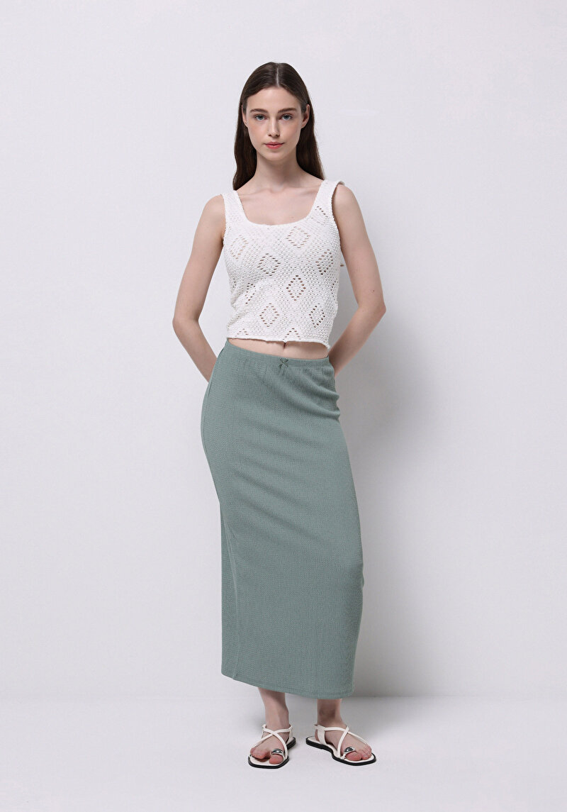 Slim Fit Düz Kadın Yeşil Etek