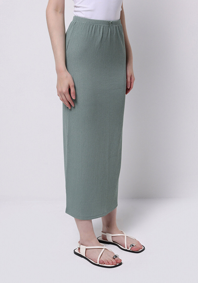 Slim Fit Düz Kadın Yeşil Etek