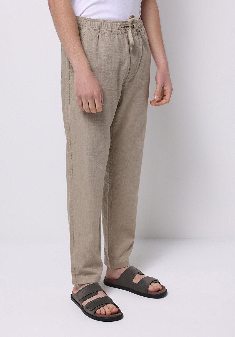 Regular Fit Orta Bel Uzun Paça Erkek Bej  Pantolon
