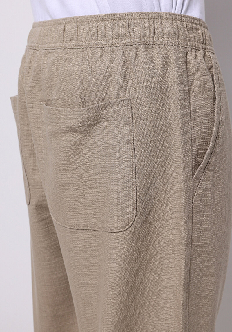 Regular Fit Orta Bel Uzun Paça Beli Bağcıklı Erkek Bej Pantolon