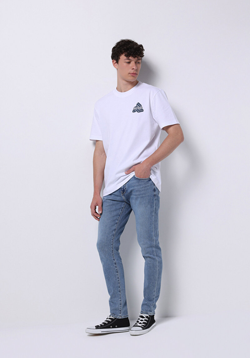 Slim Fit Fermuarlı Erkek Mid İndigo Denim Jean Pantolon