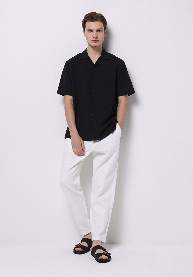 Regular Fit Orta Bel Uzun Paça Erkek Beyaz Pantolon