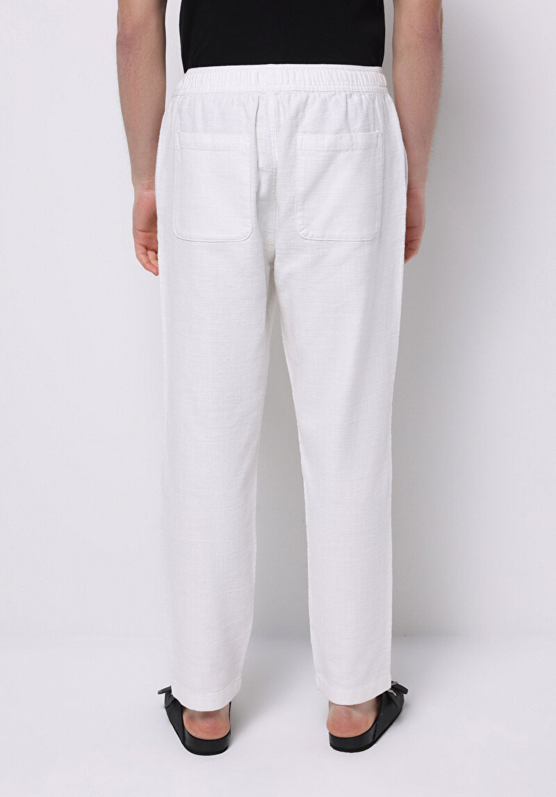 Regular Fit Orta Bel Uzun Paça Erkek Beyaz  Pantolon