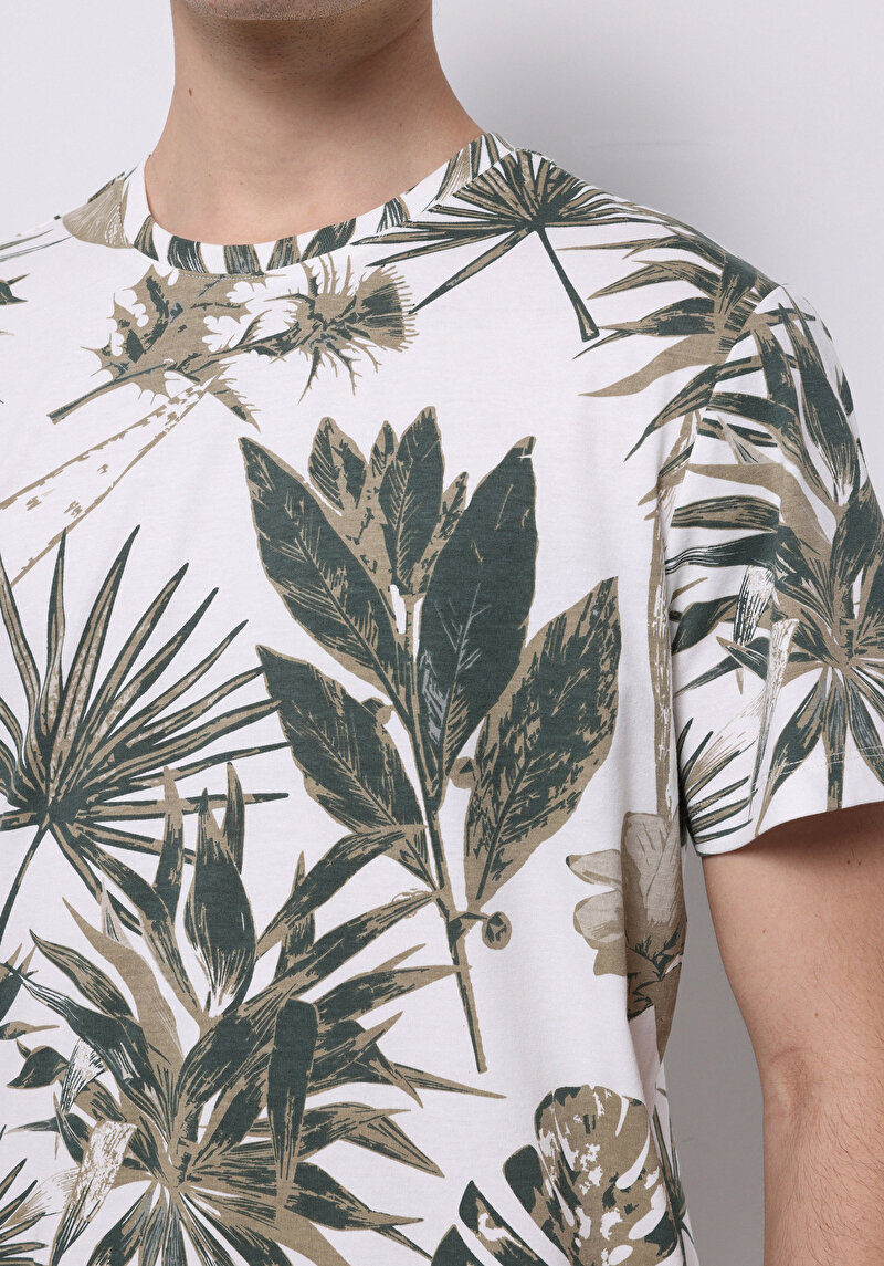 Regular Fit Yuvarlak Yaka Örme Baskılı Erkek Yeşil Kısa Kol Tişört