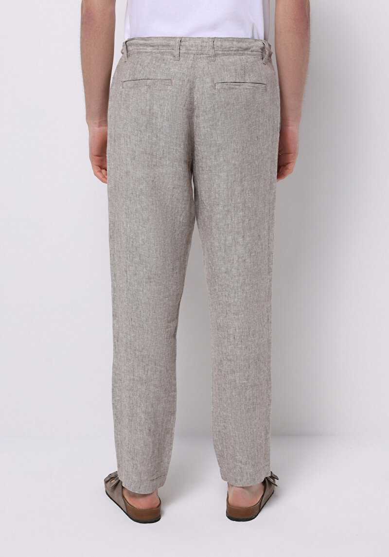 Regular Fit Orta Bel Uzun Paça Erkek Keten Karışımlı Kahverengi Pantolon
