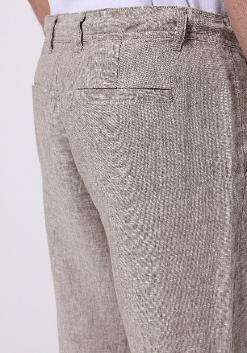 Regular Fit Orta Bel Uzun Paça Erkek Keten Karışımlı Kahverengi  Pantolon