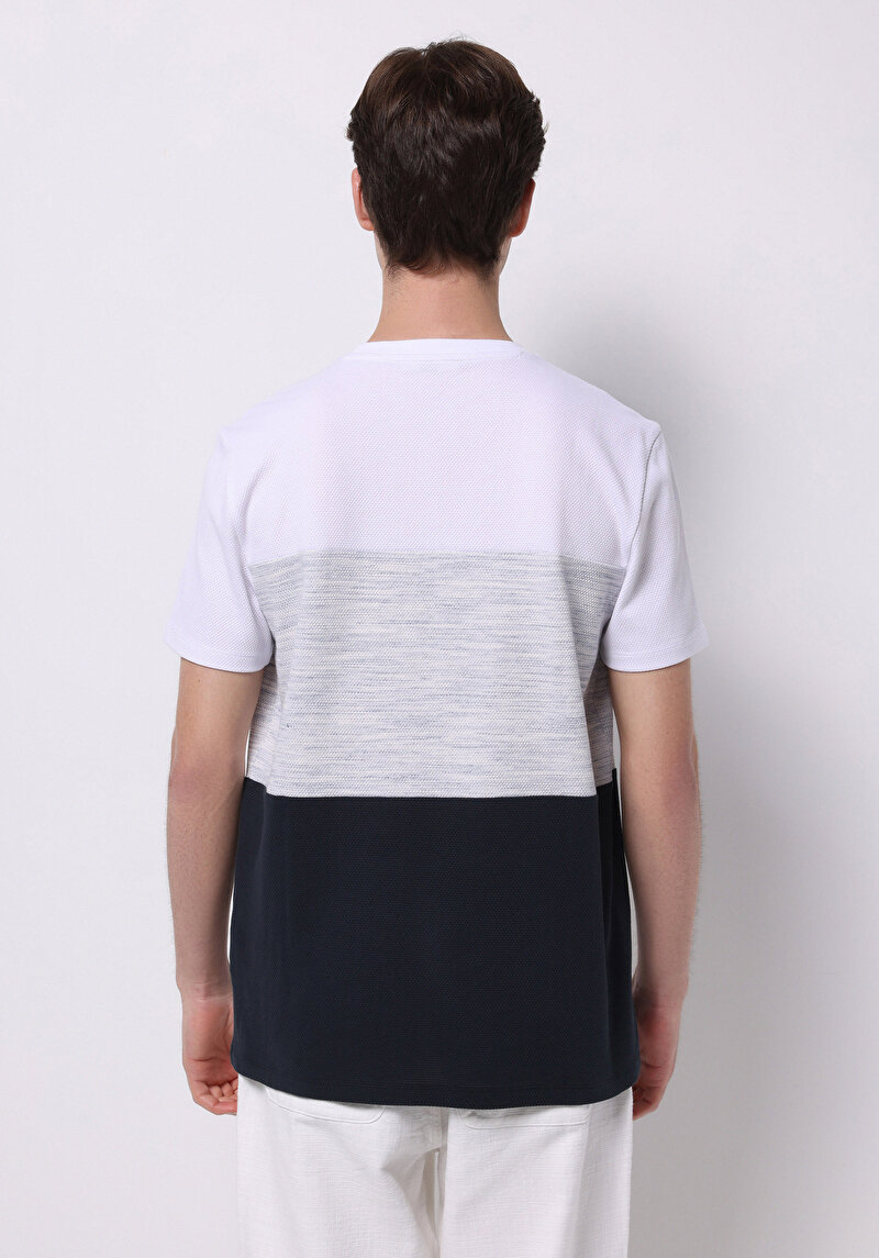 Regular Fit Yuvarlak Yaka Örme Jakarlı Erkek Lacivert Kısa Kol Tişört