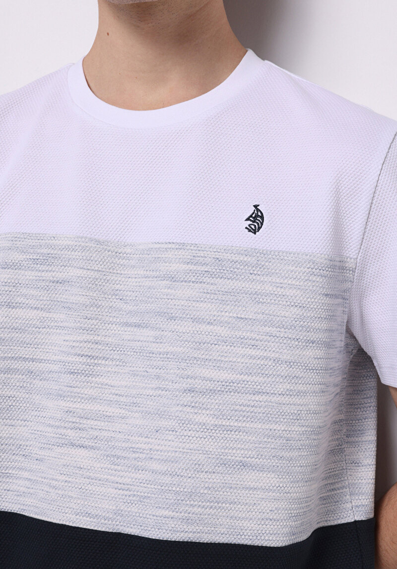 Regular Fit Yuvarlak Yaka Örme Jakarlı Erkek Lacivert Kısa Kol Tişört