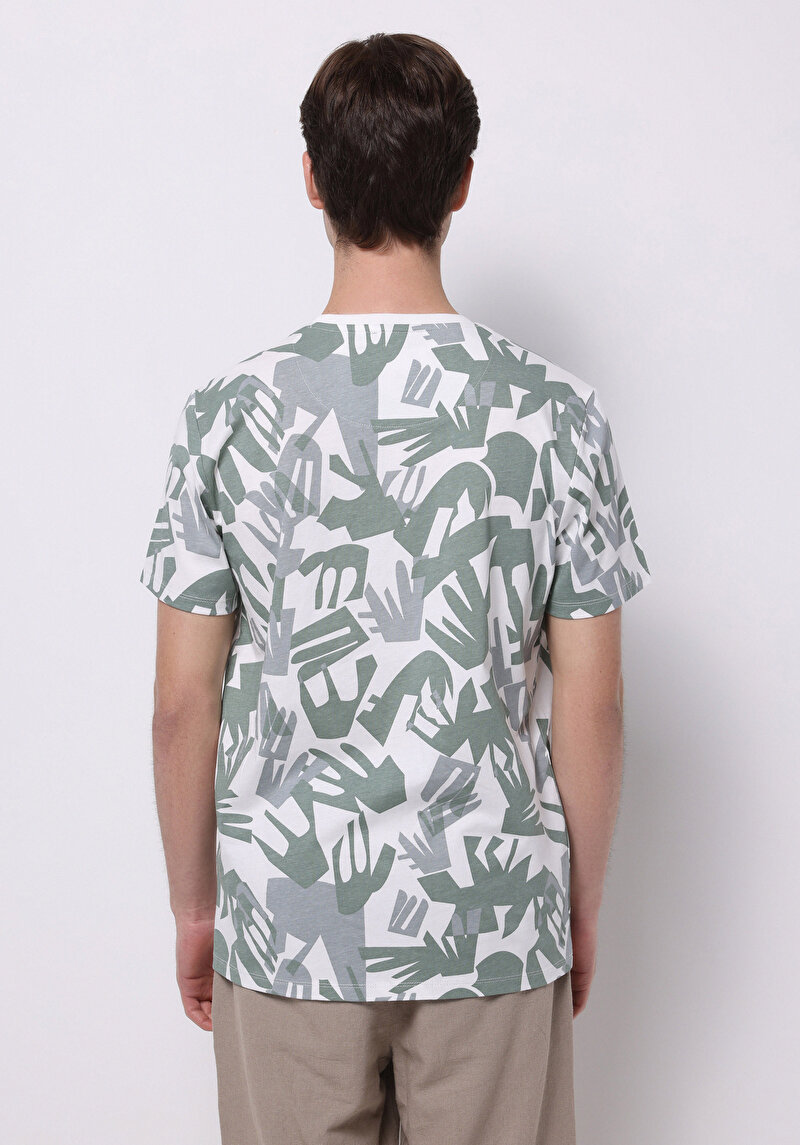 Regular Fit Yuvarlak Yaka Pamuklu Baskılı Erkek Yeşil Kısa Kollu Tişört