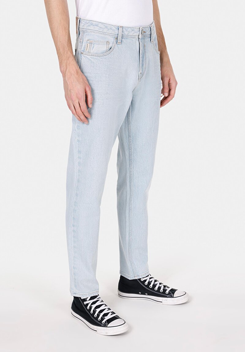 Regular Fit Orta Bel Daralan Paça Erkek İndigo Jean Pantolon