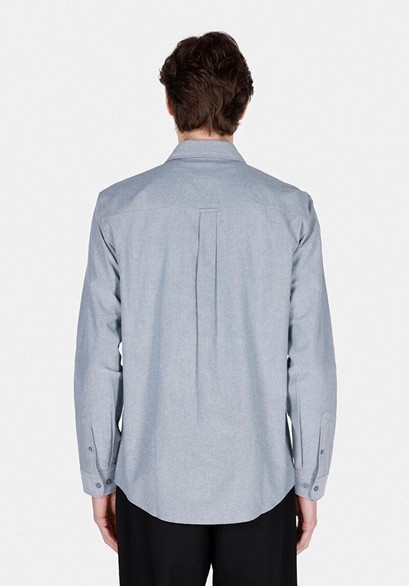 Regular Fit Shirt Neck Düz Erkek Yeşil Uzun Kol Gömlek