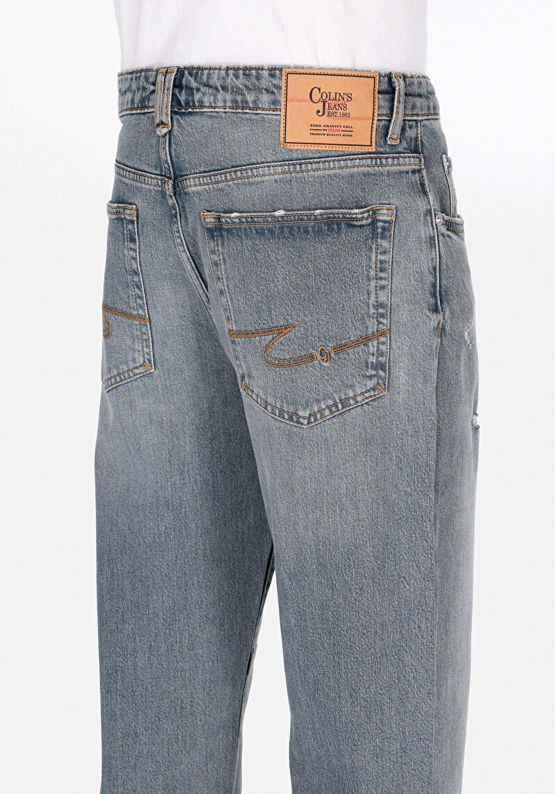 Baggy Fit Orta Bel Düz Paça Erkek Yeşil Jean Pantolon