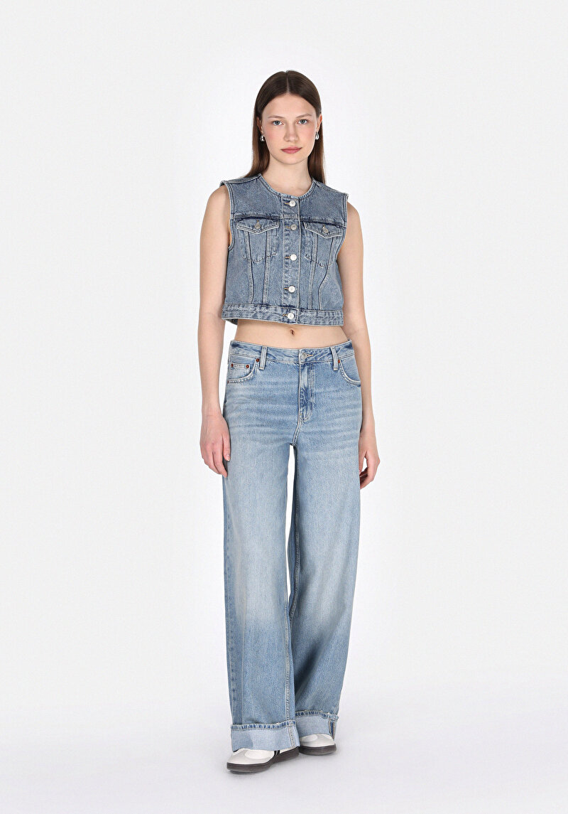 Loose Fit   Kadın İndigo Jean Pantolon