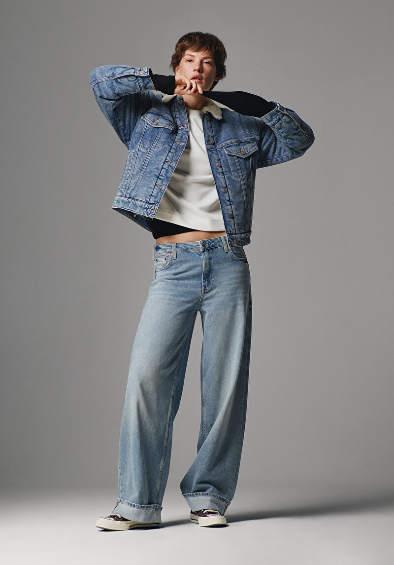 Loose Fit Kadın İndigo Jean Pantolon