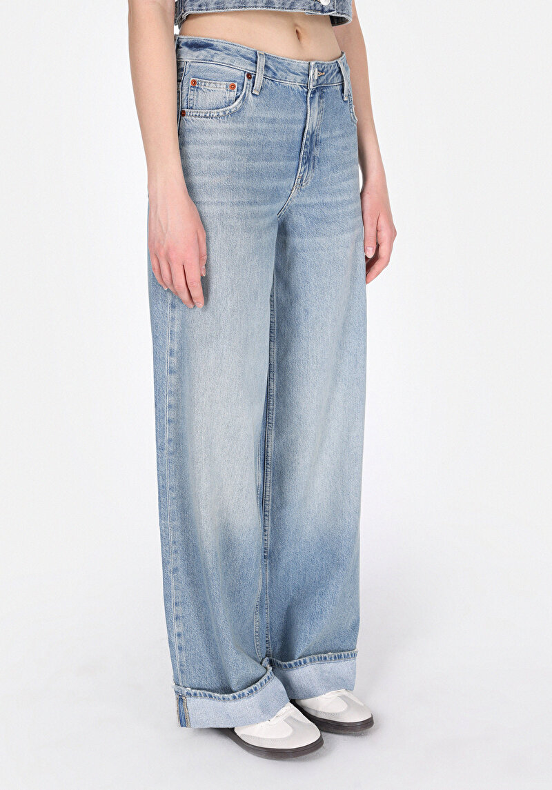 Loose Fit Kadın İndigo Jean Pantolon